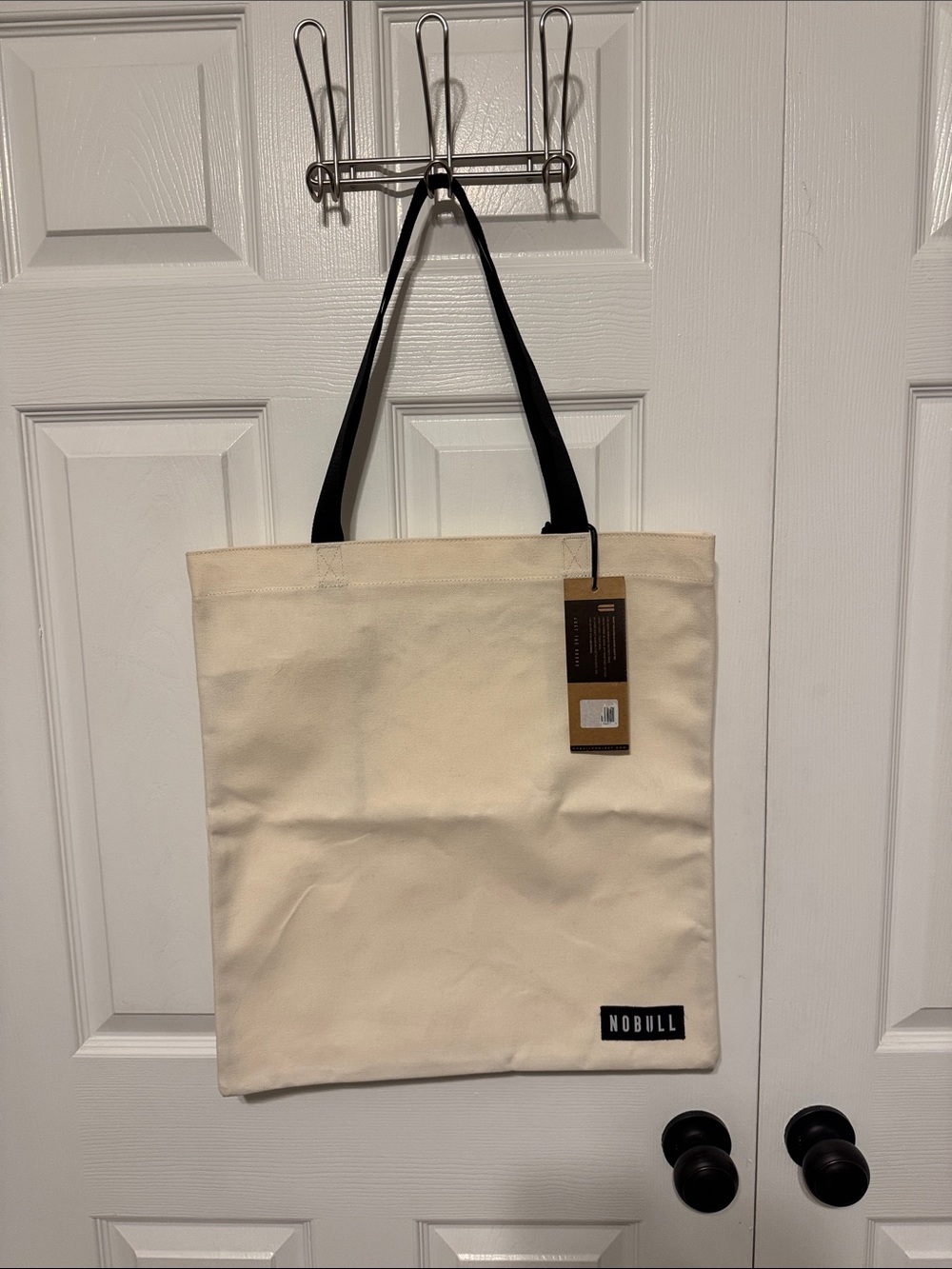 NOBULL Cream Canvas Tote with Black Handles